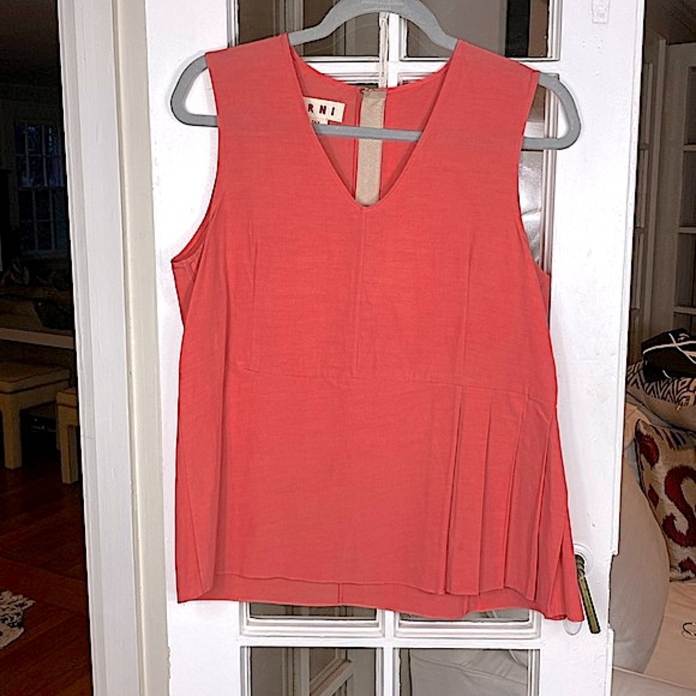 MARNI Sleeveless V Neck Poplin Top